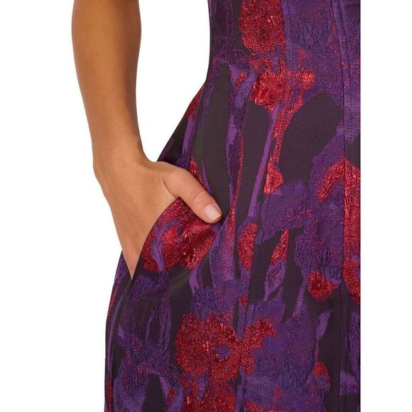 LIV FOSTER FLORAL JACQUARD MINI DRESS WITH SPAGHETTI STRAPS IN PURPLE MULTI - Picture 3 of 8